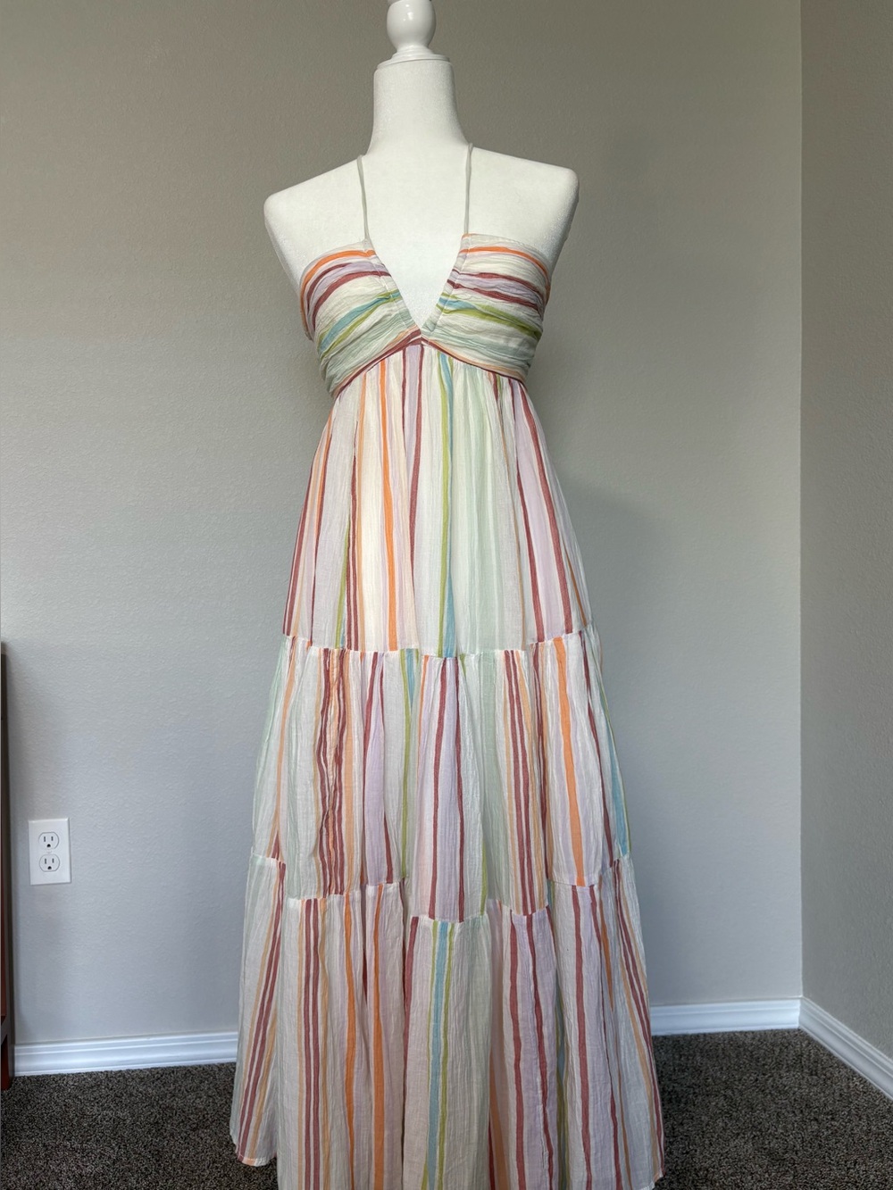 American Eagle Outfitters Pastel Multi-Stripe Halter Maxi Dress